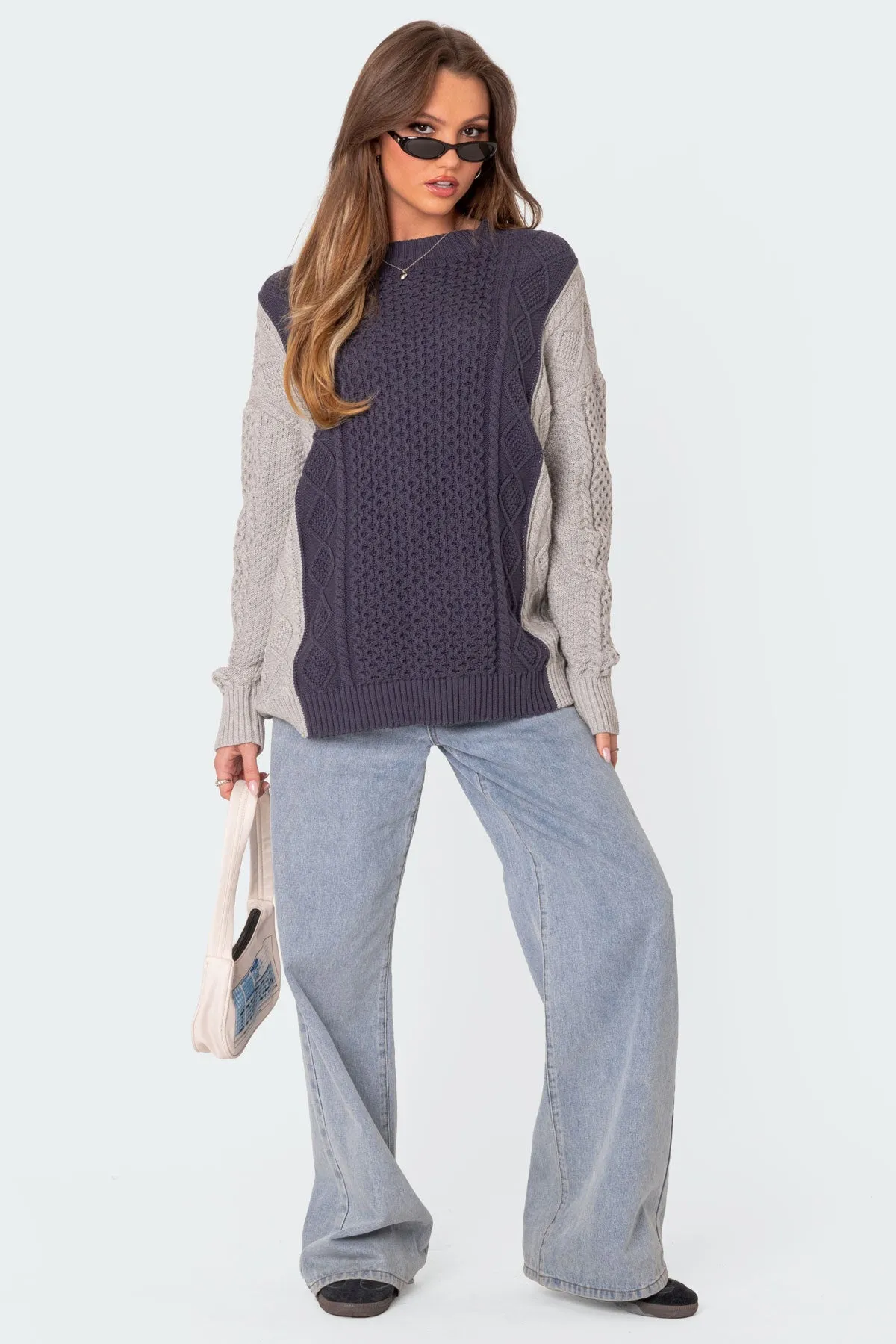 Two Tone Oversized Cable Knit Sweater sold by Edikted product image thumbnail 2