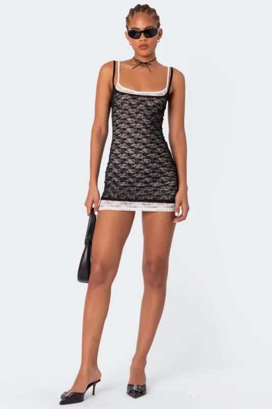 Vivian Layered Lace Mini Dress sold by Edikted