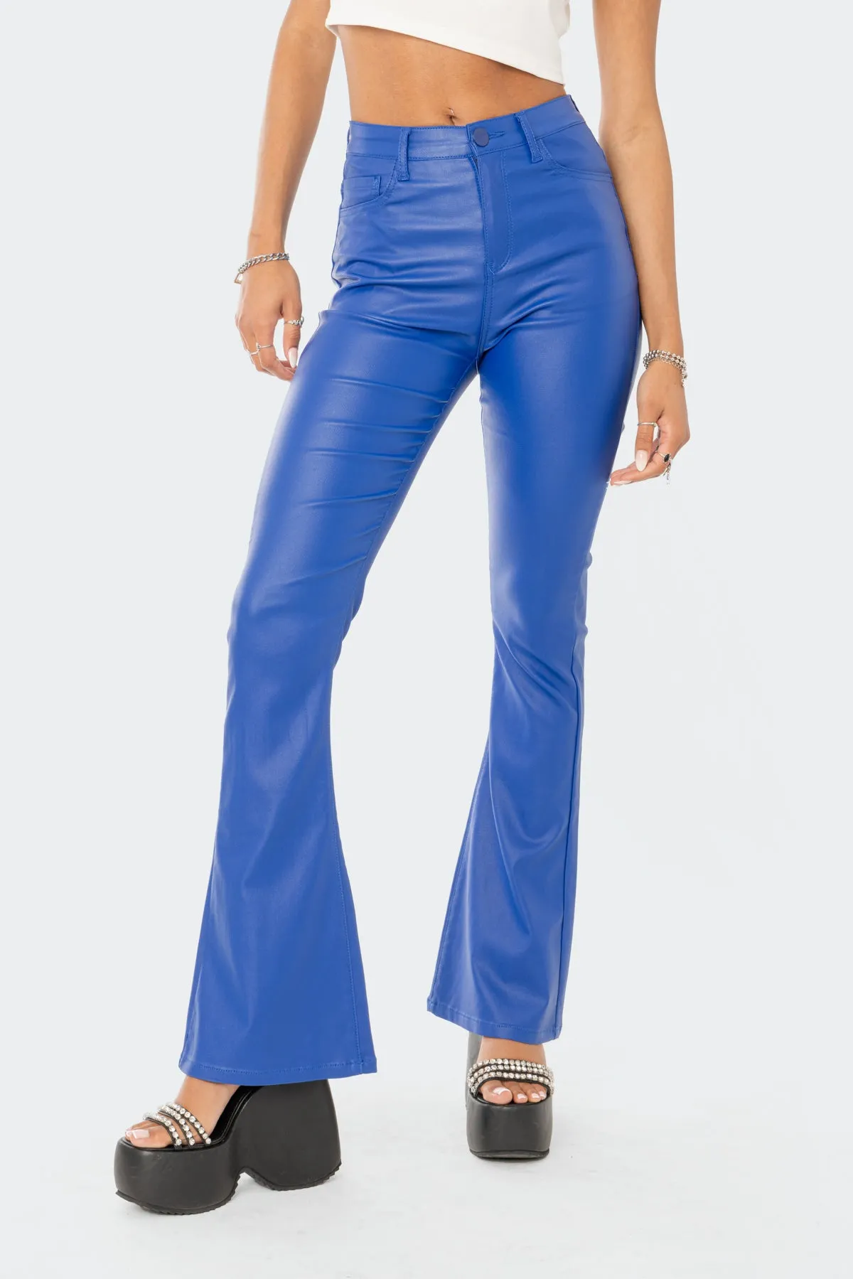 Luna Faux Leather Flare Jeans sold by Edikted product image thumbnail 2