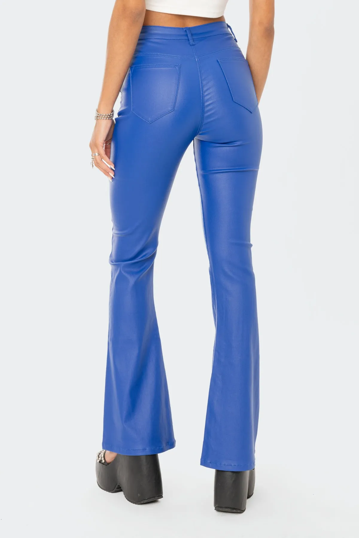 Luna Faux Leather Flare Jeans sold by Edikted product image thumbnail 4