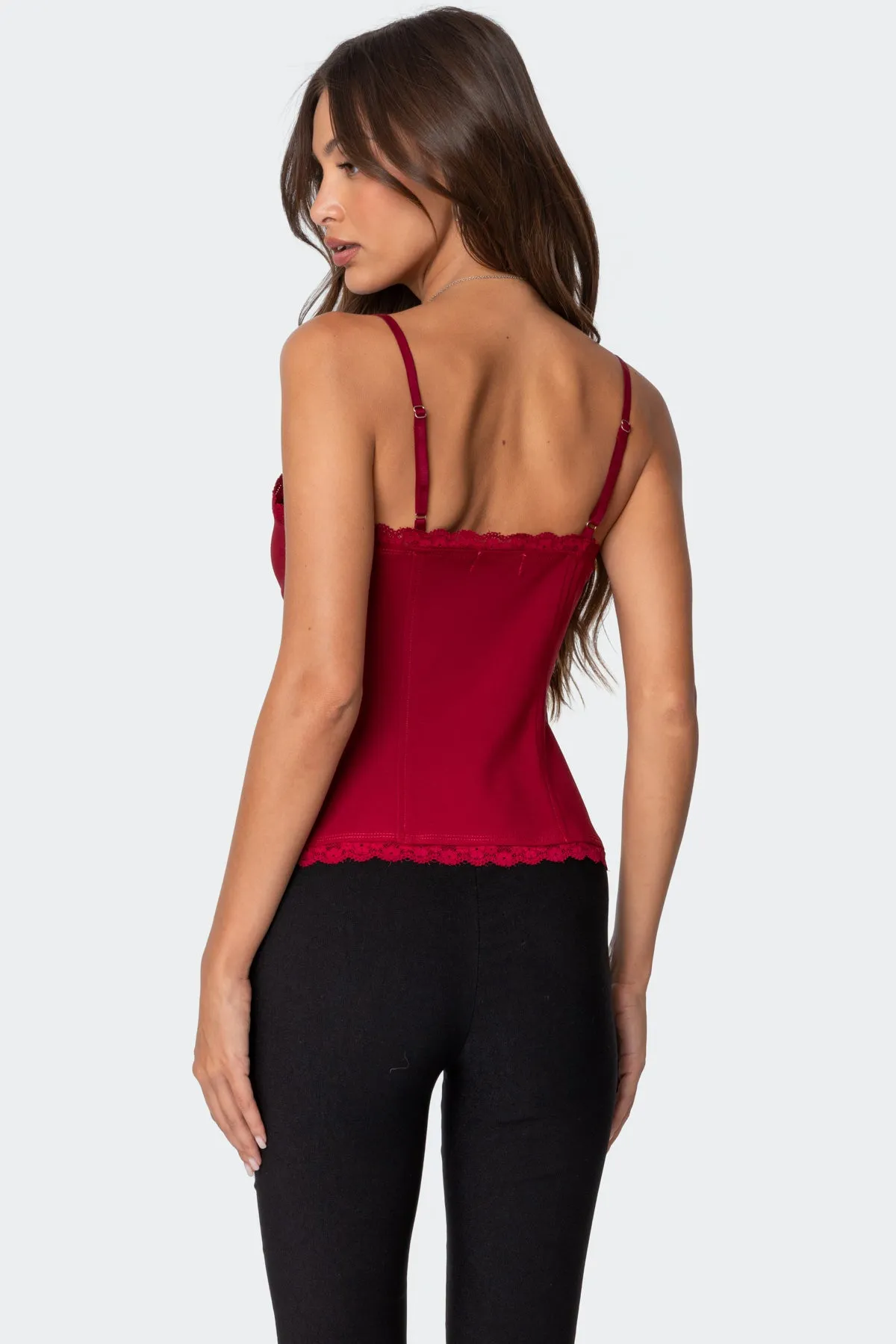 Crimson Lacey Split Front Top sold by Edikted product image thumbnail 5