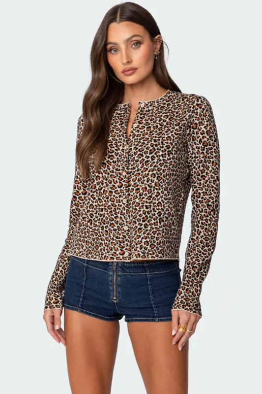 Leopard Printed Knit Cardigan sold by Edikted