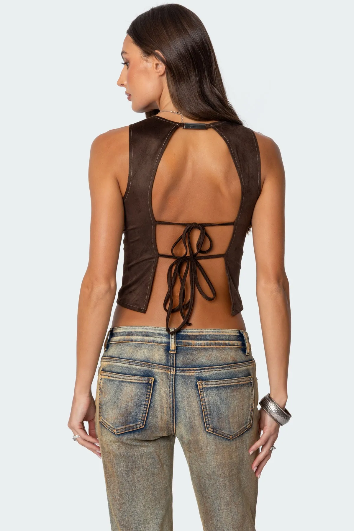 Tie Back Faux Suede Bustier Top sold by Edikted product image thumbnail 5
