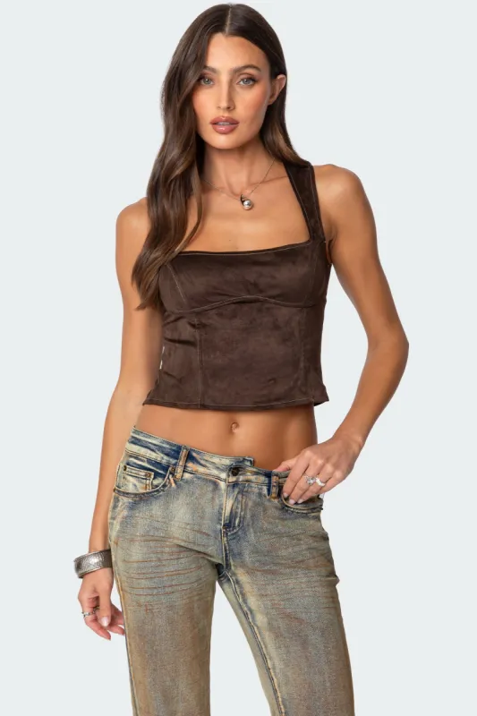 Tie Back Faux Suede Bustier Top sold by Edikted
