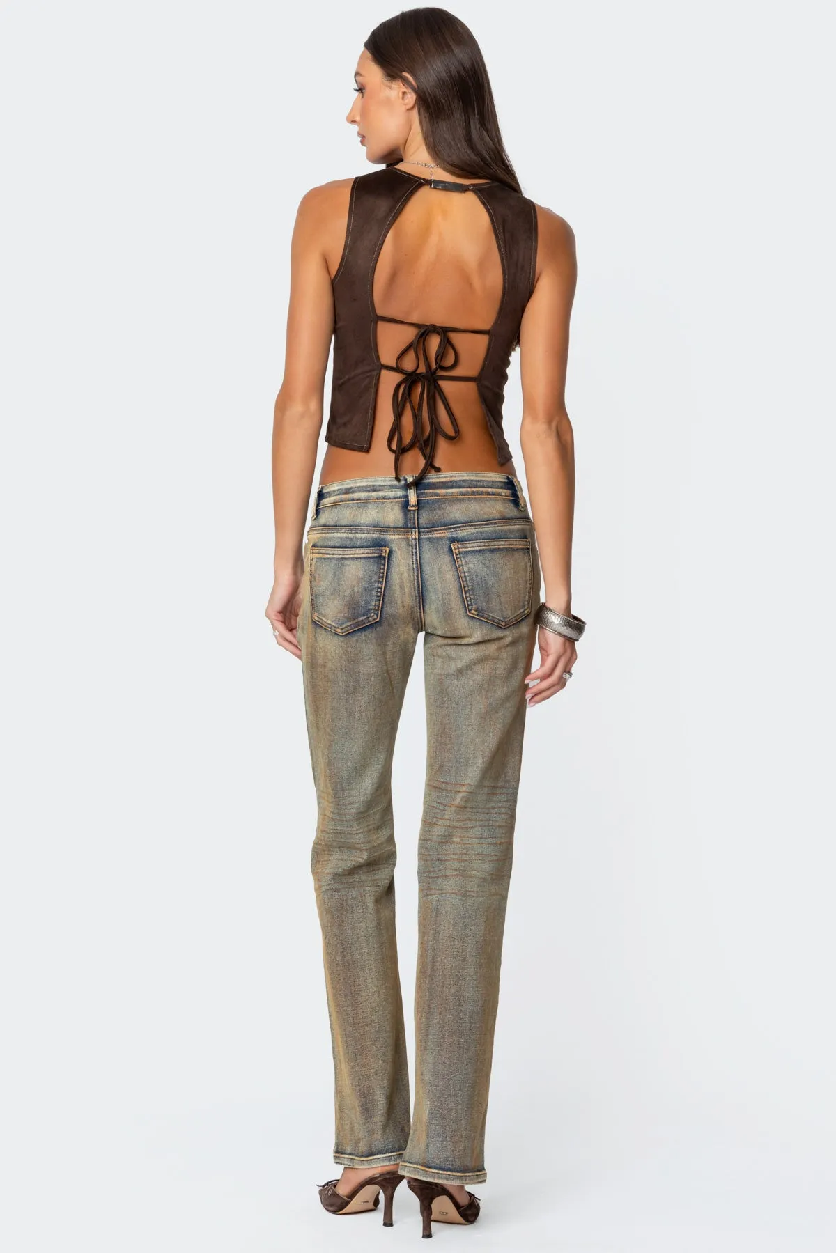 Tie Back Faux Suede Bustier Top sold by Edikted product image thumbnail 2