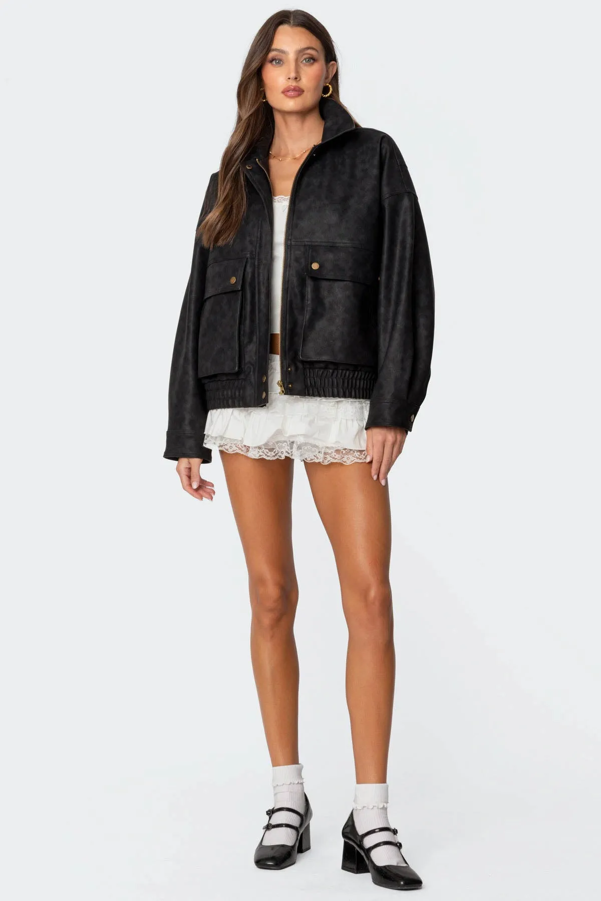 Cargo Faux Leather Bomber Jacket sold by Edikted product image thumbnail 4