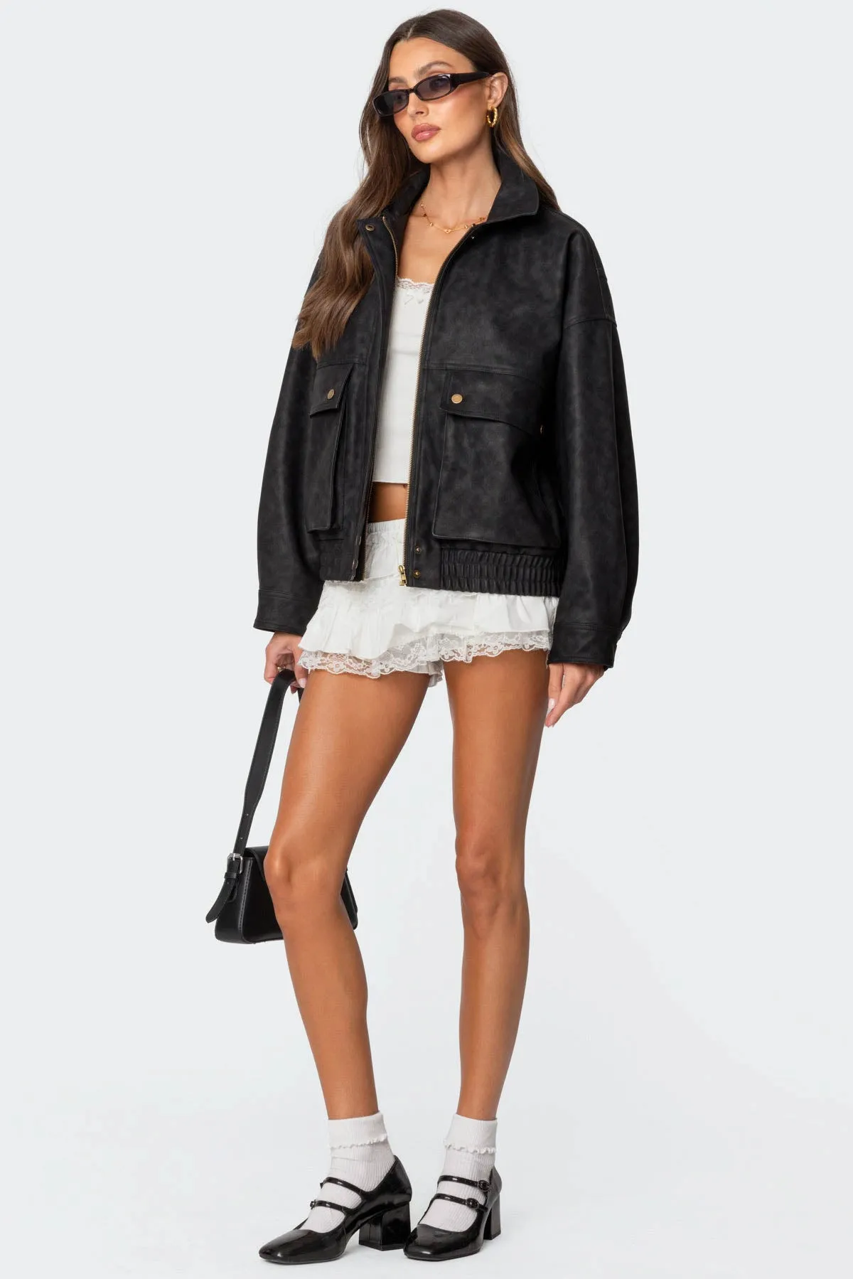 Cargo Faux Leather Bomber Jacket sold by Edikted product image thumbnail 2