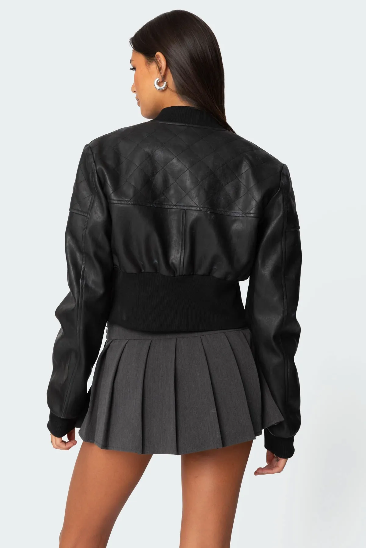 Cropped Faux Leather Bomber Jacket sold by Edikted product image thumbnail 5