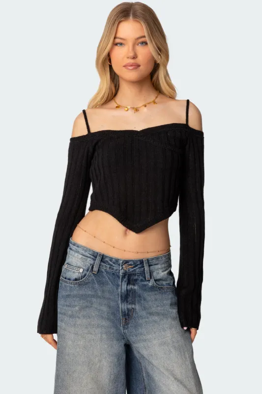 Triangle Hem Off Shoulder Sweater sold by Edikted
