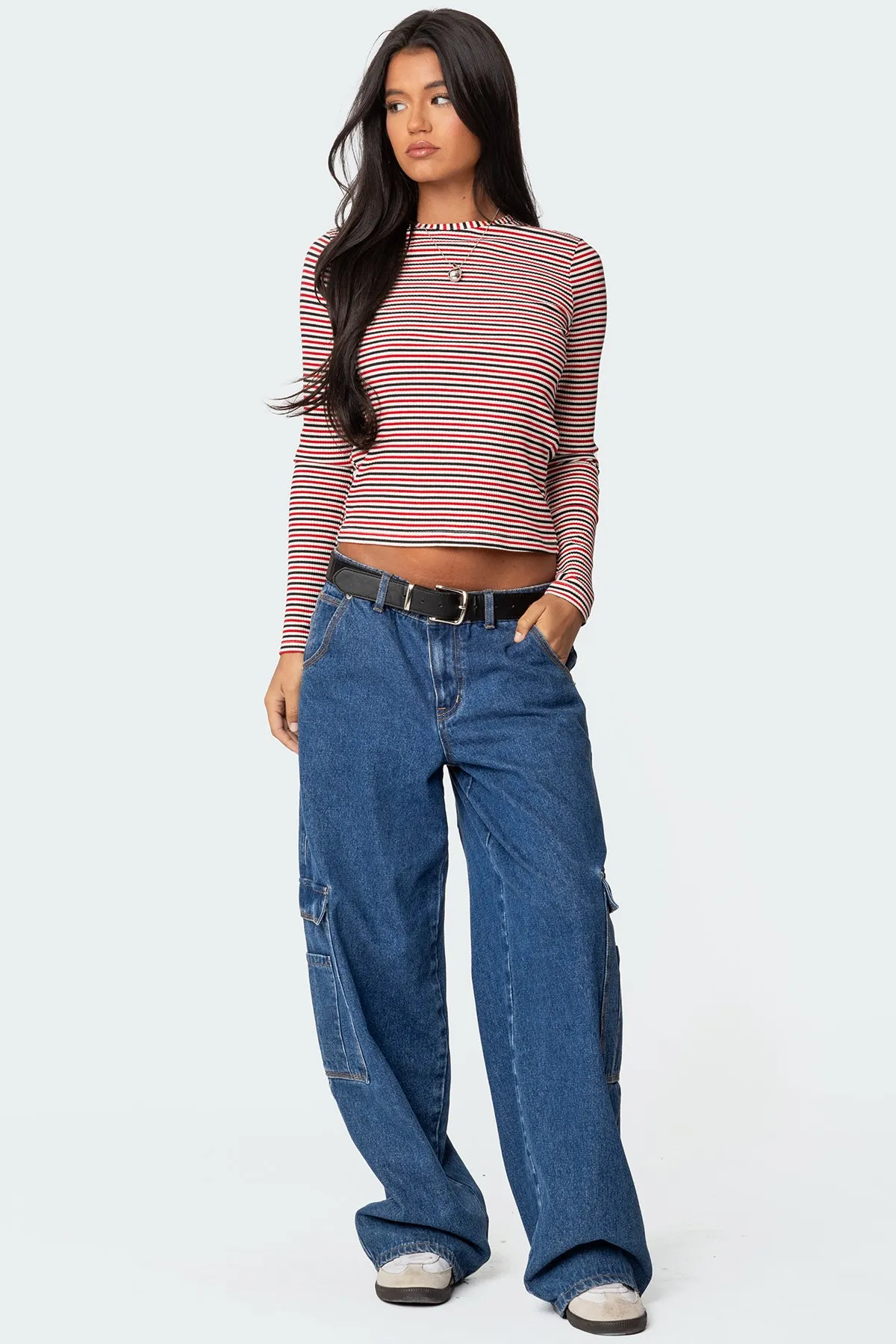 Corina Ribbed Stripey Long Sleeve T Shirt sold by Edikted product image thumbnail 5