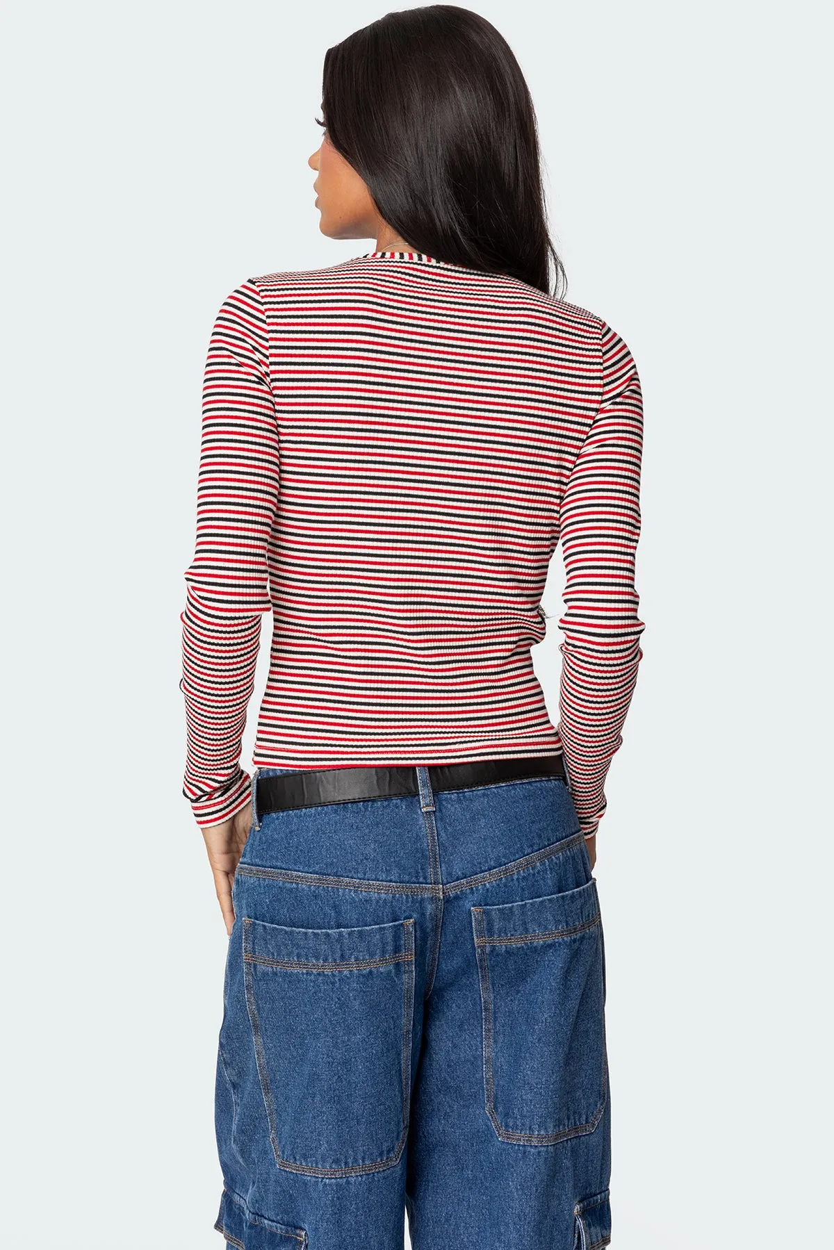 Corina Ribbed Stripey Long Sleeve T Shirt sold by Edikted product image thumbnail 4