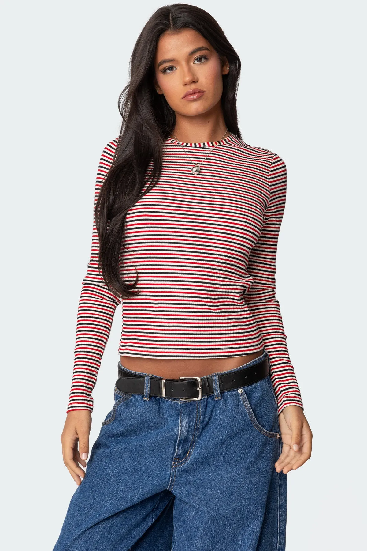 Corina Ribbed Stripey Long Sleeve T Shirt sold by Edikted