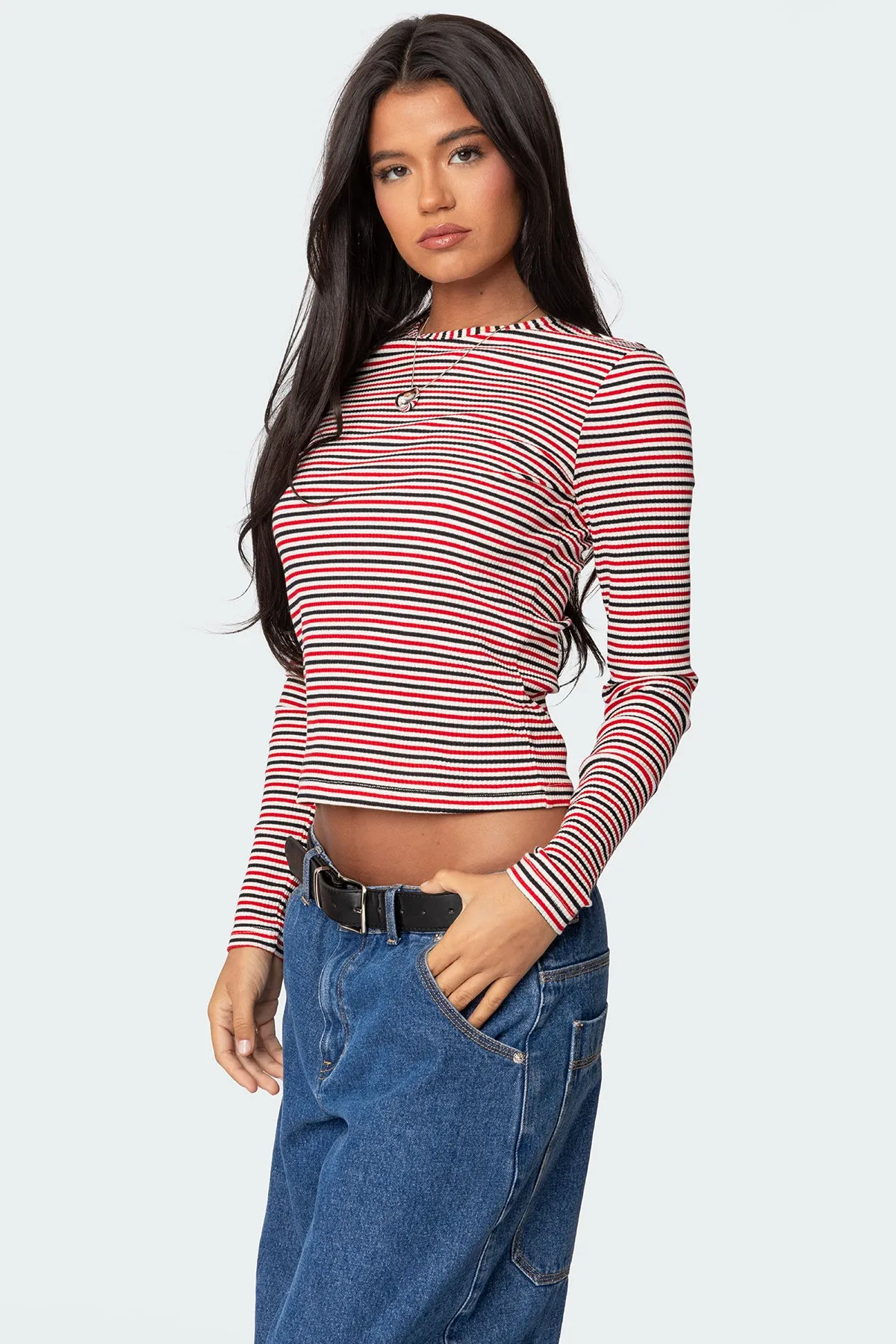 Corina Ribbed Stripey Long Sleeve T Shirt sold by Edikted product image thumbnail 3