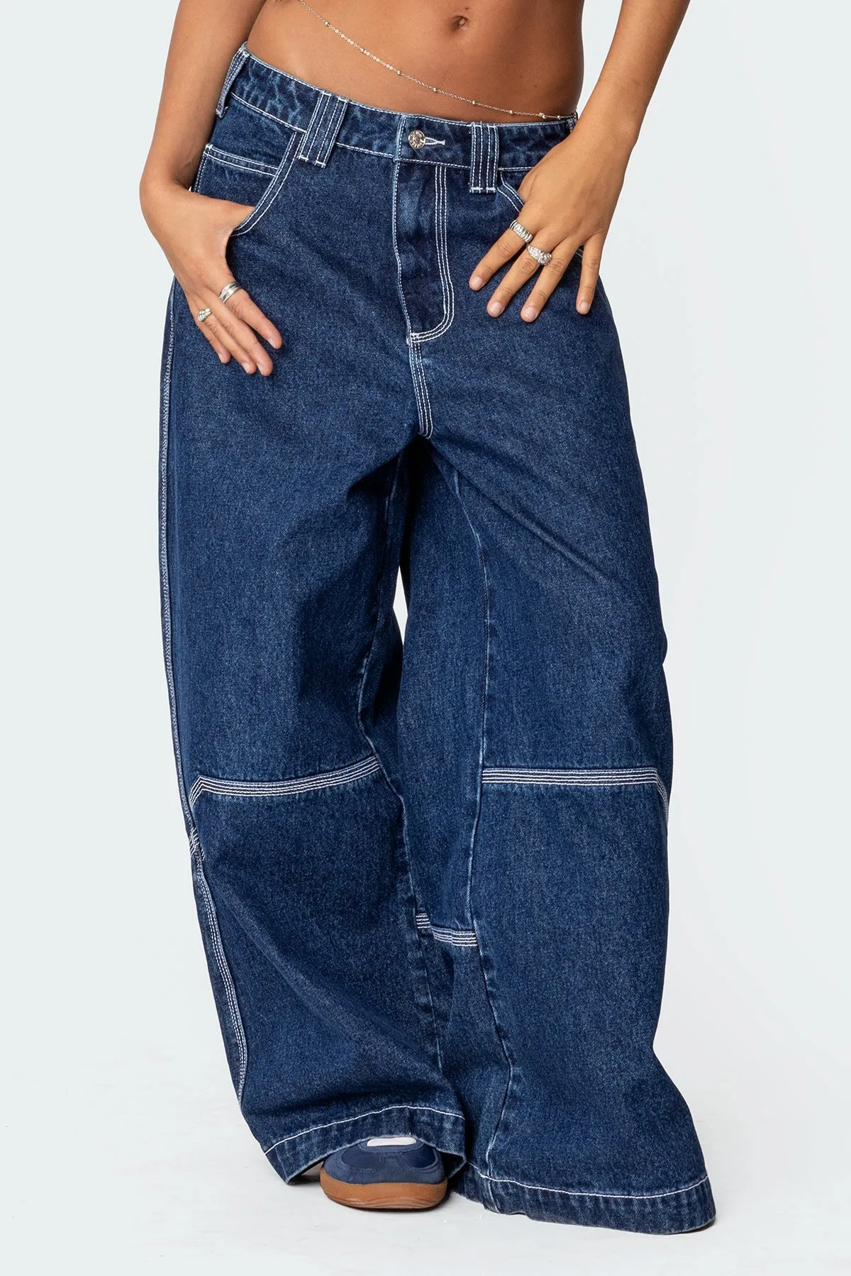 Super Wide Contrast Stitch Low Rise Jeans sold by Edikted product image thumbnail 2