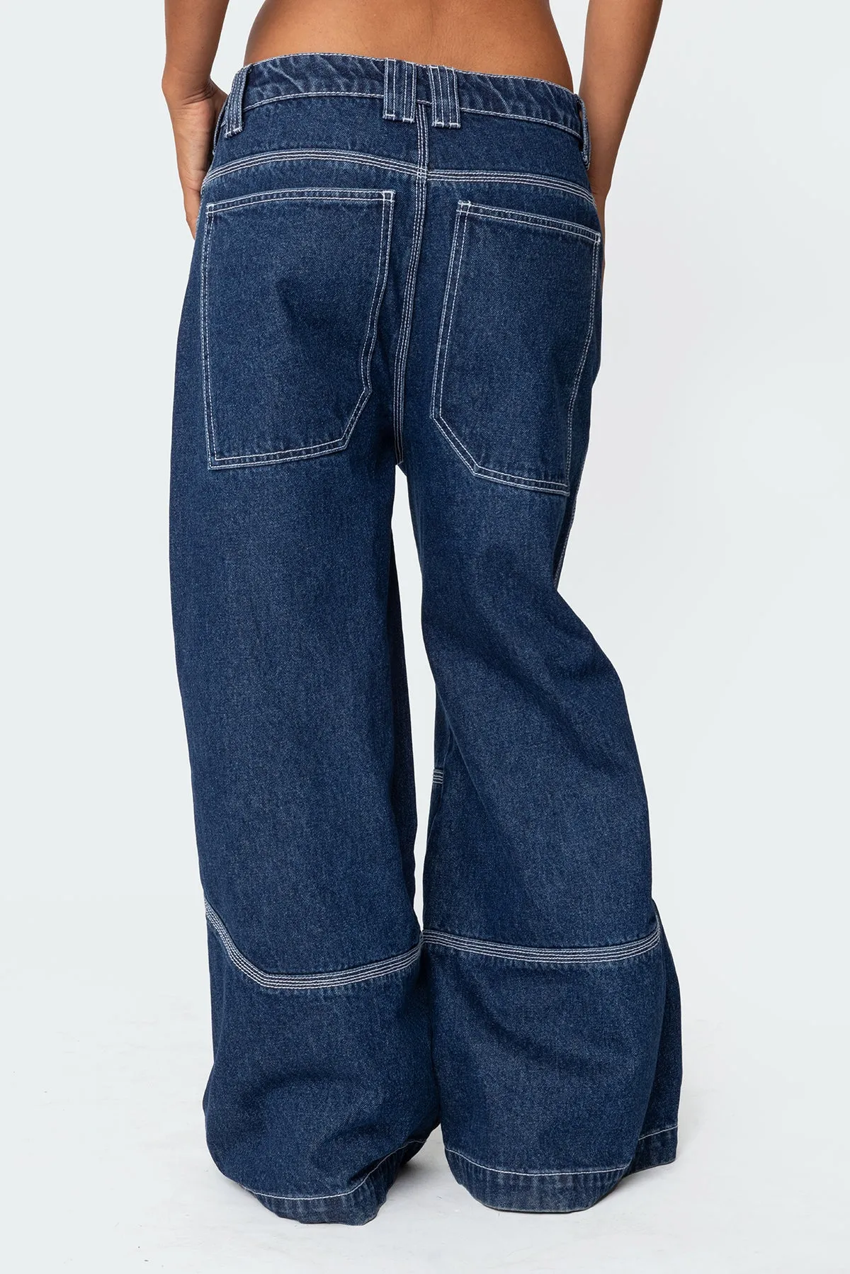 Super Wide Contrast Stitch Low Rise Jeans sold by Edikted product image thumbnail 5