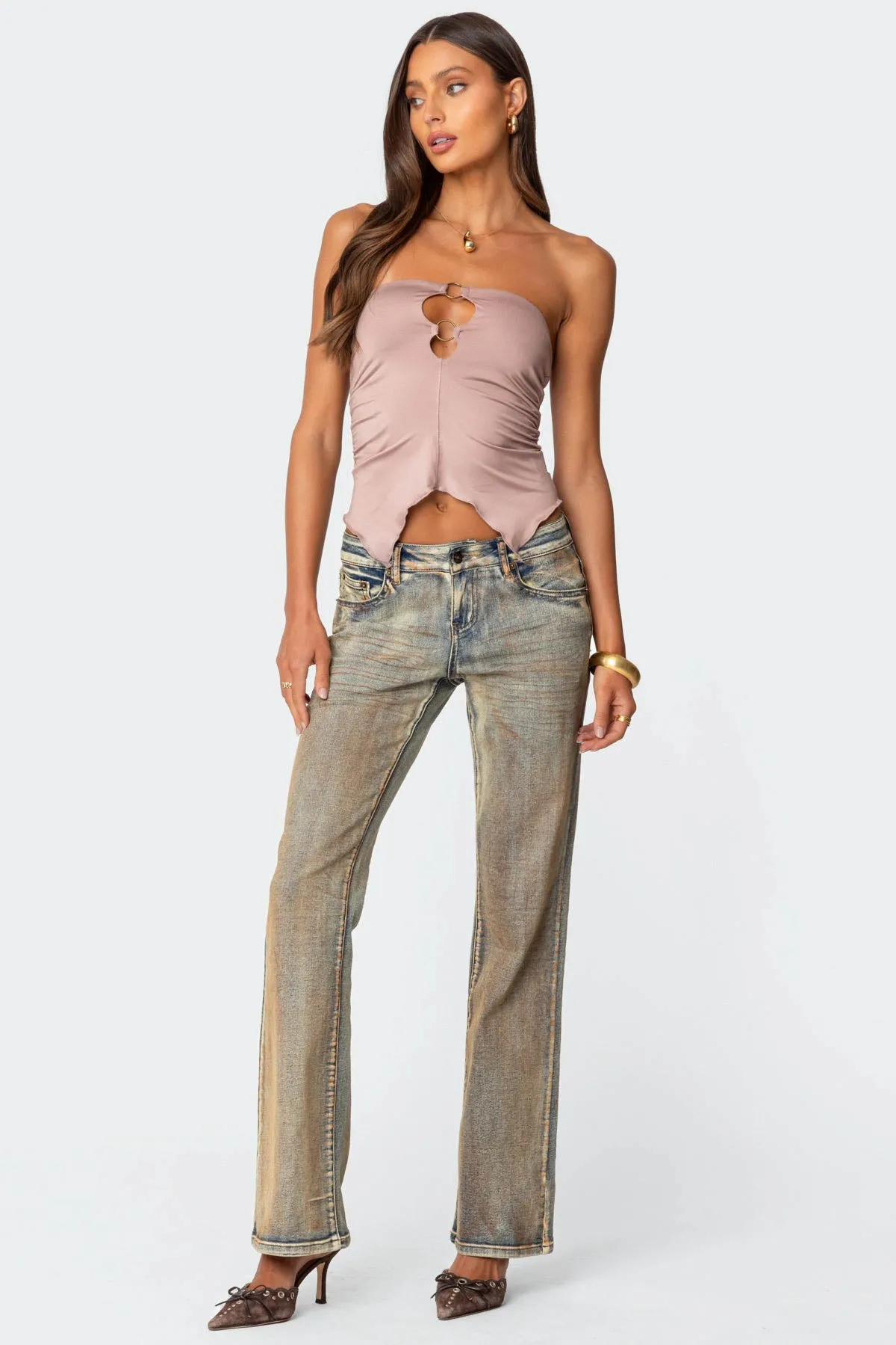 Ring Cut Out Asymmetric Strapless Top sold by Edikted product image thumbnail 2