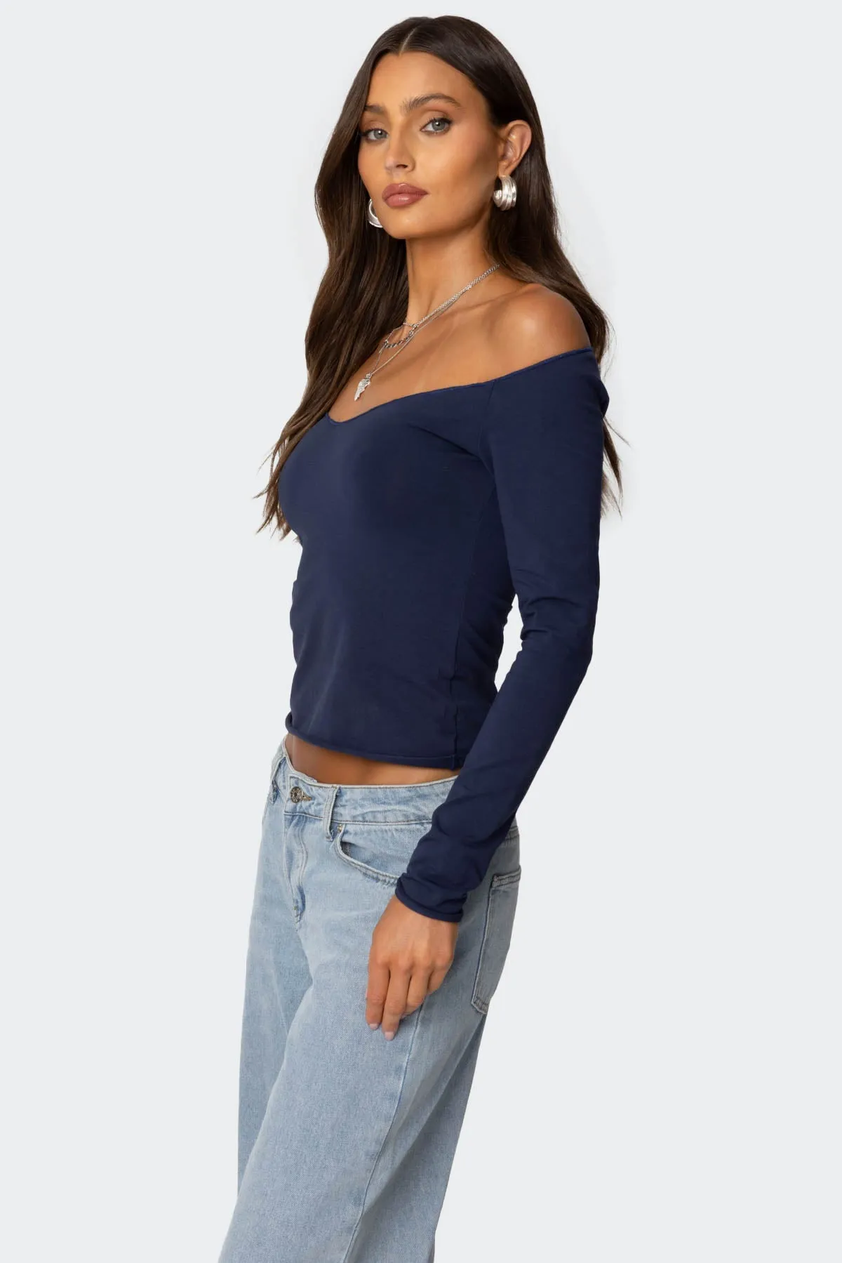 Nattie Off Shoulder V Neck Top sold by Edikted product image thumbnail 3