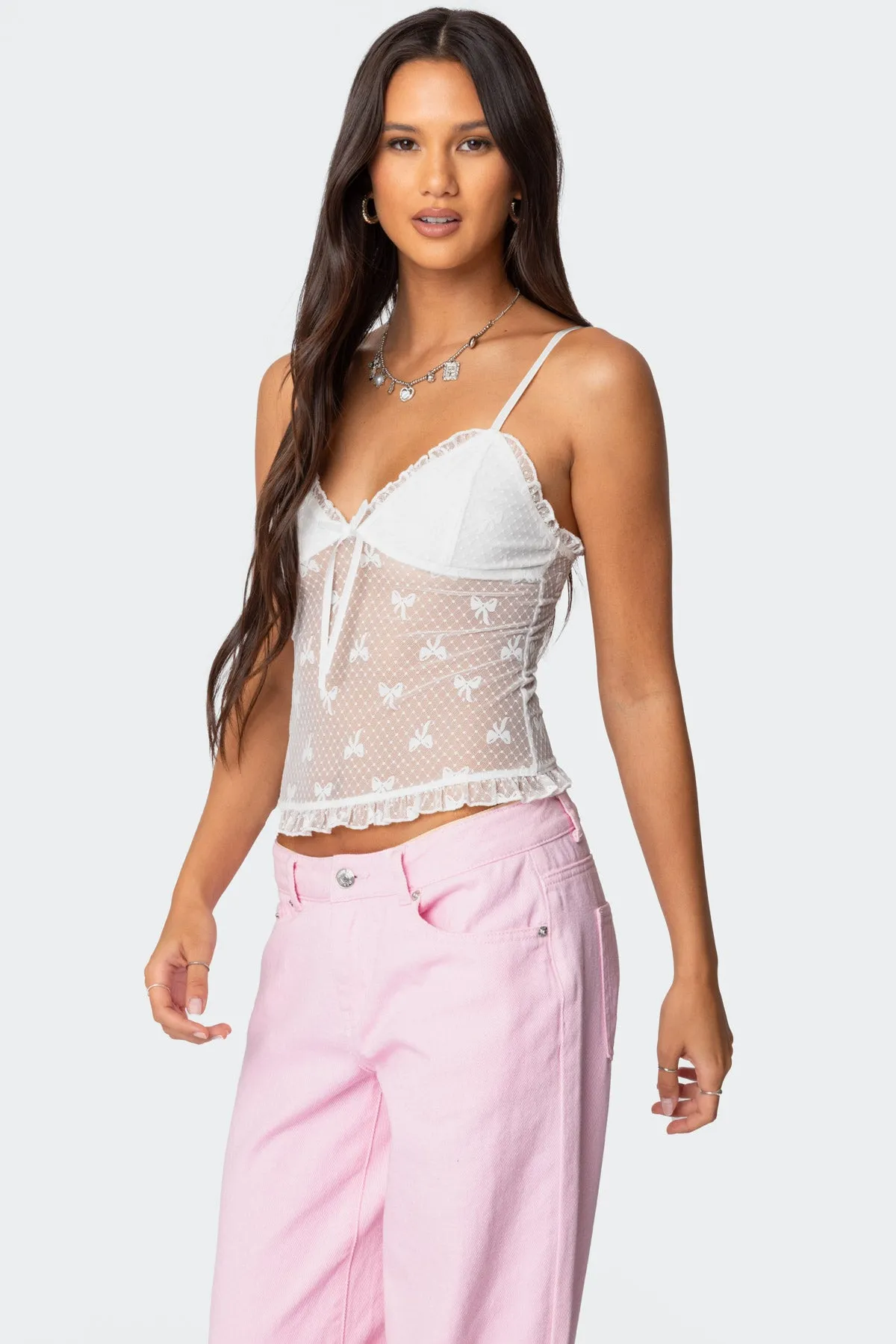 Polka Dot & Bow Sheer Tank Top sold by Edikted product image thumbnail 3