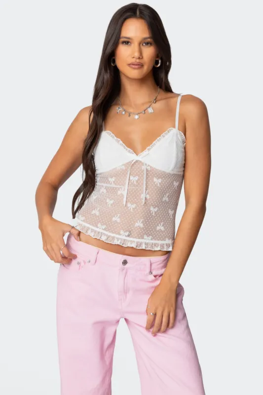 Polka Dot & Bow Sheer Tank Top sold by Edikted