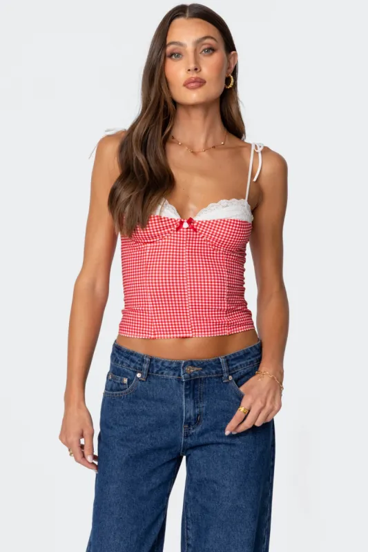 Peekaboo Lacey Gingham Corset sold by Edikted