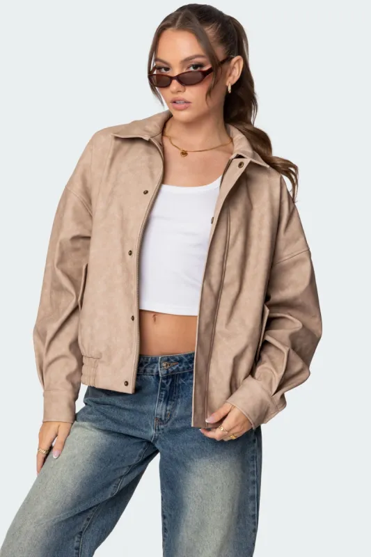 Mori Oversized Faux Leather Jacket sold by Edikted