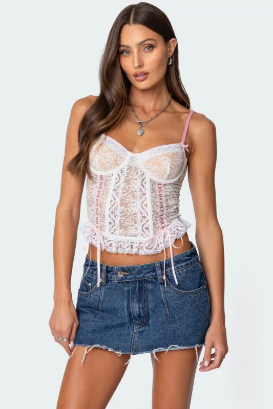 Nicolette Sheer Lace Corset sold by Edikted