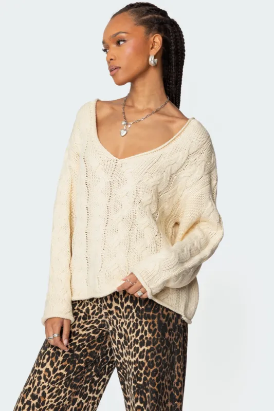Inga Oversized Cable Knit Sweater sold by Edikted