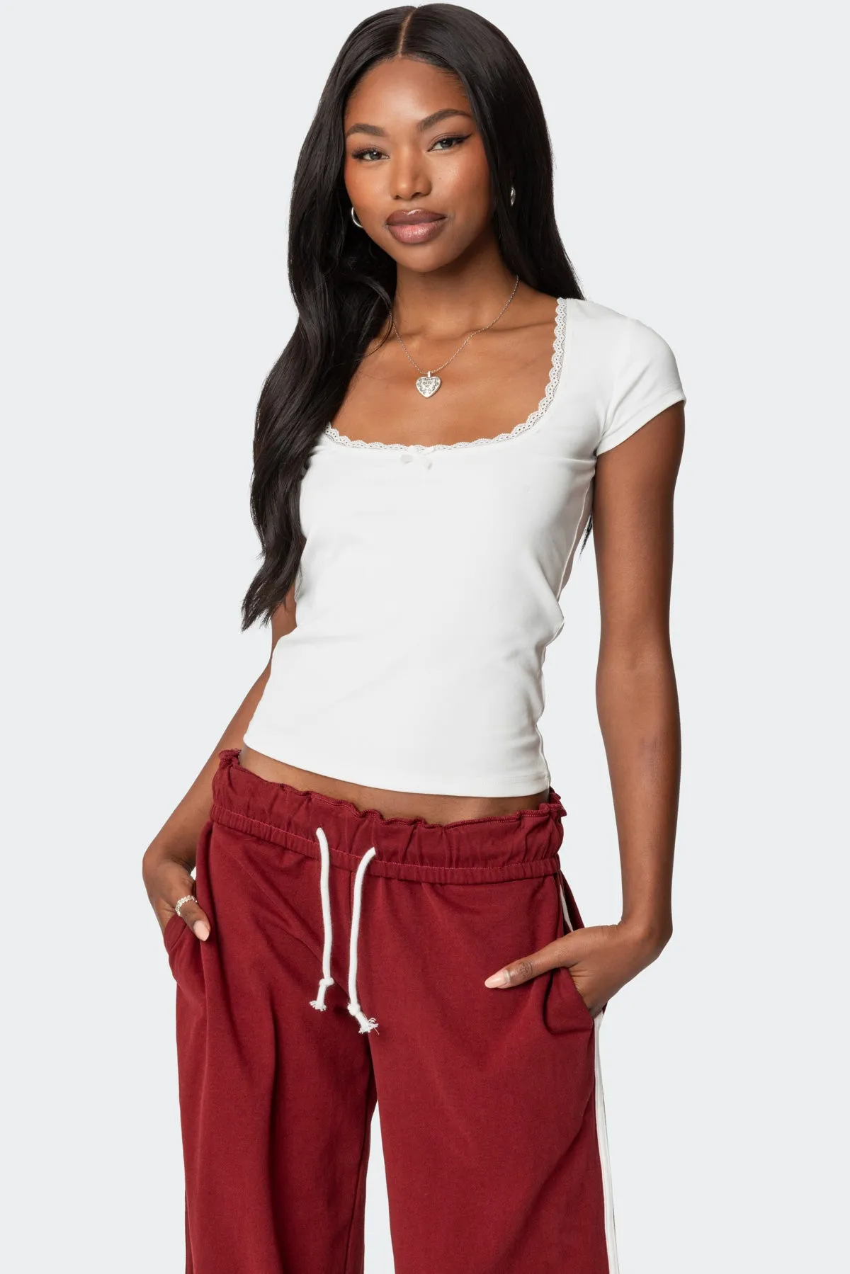 Priscilla Lace Trim T Shirt sold by Edikted