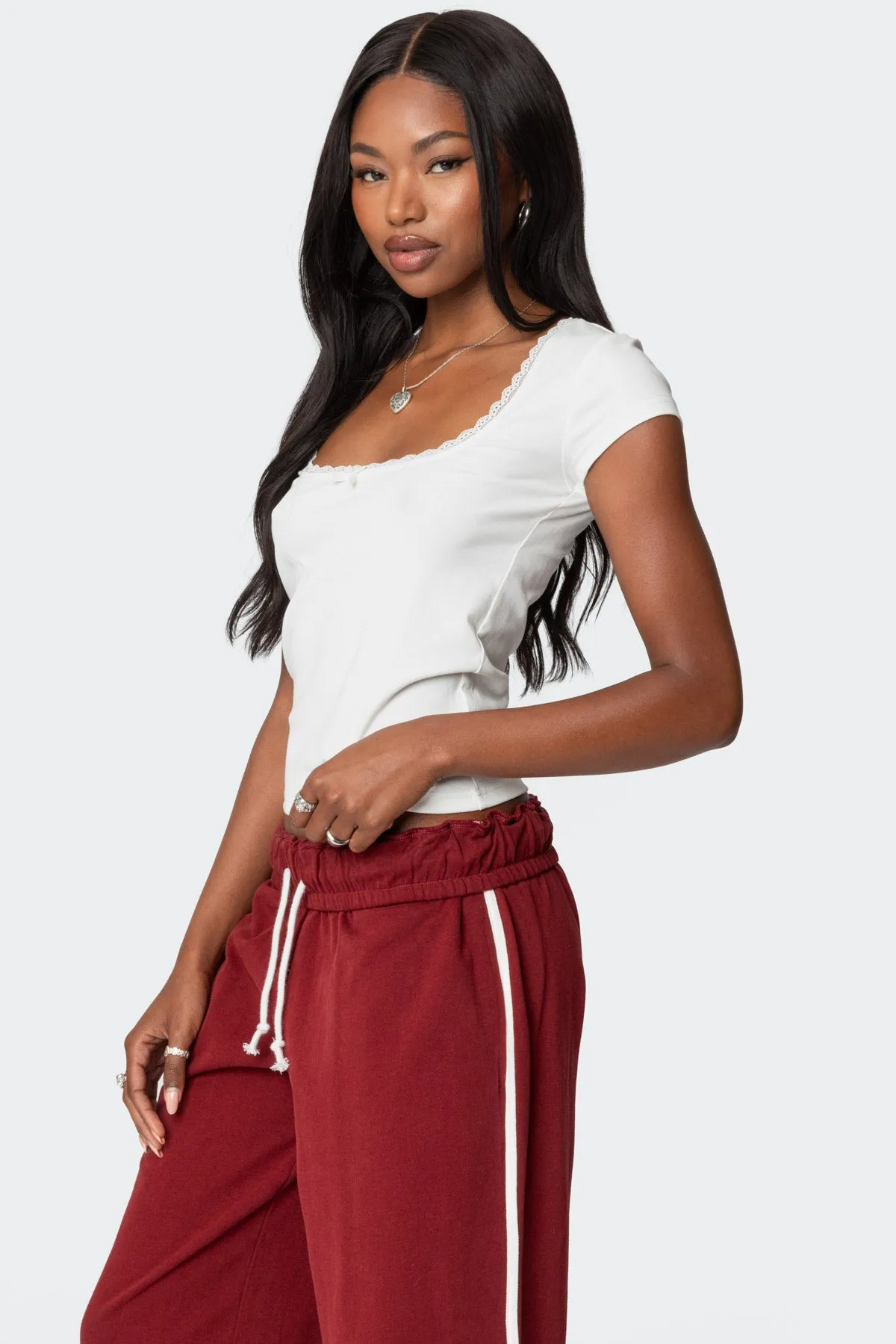Priscilla Lace Trim T Shirt sold by Edikted product image thumbnail 3