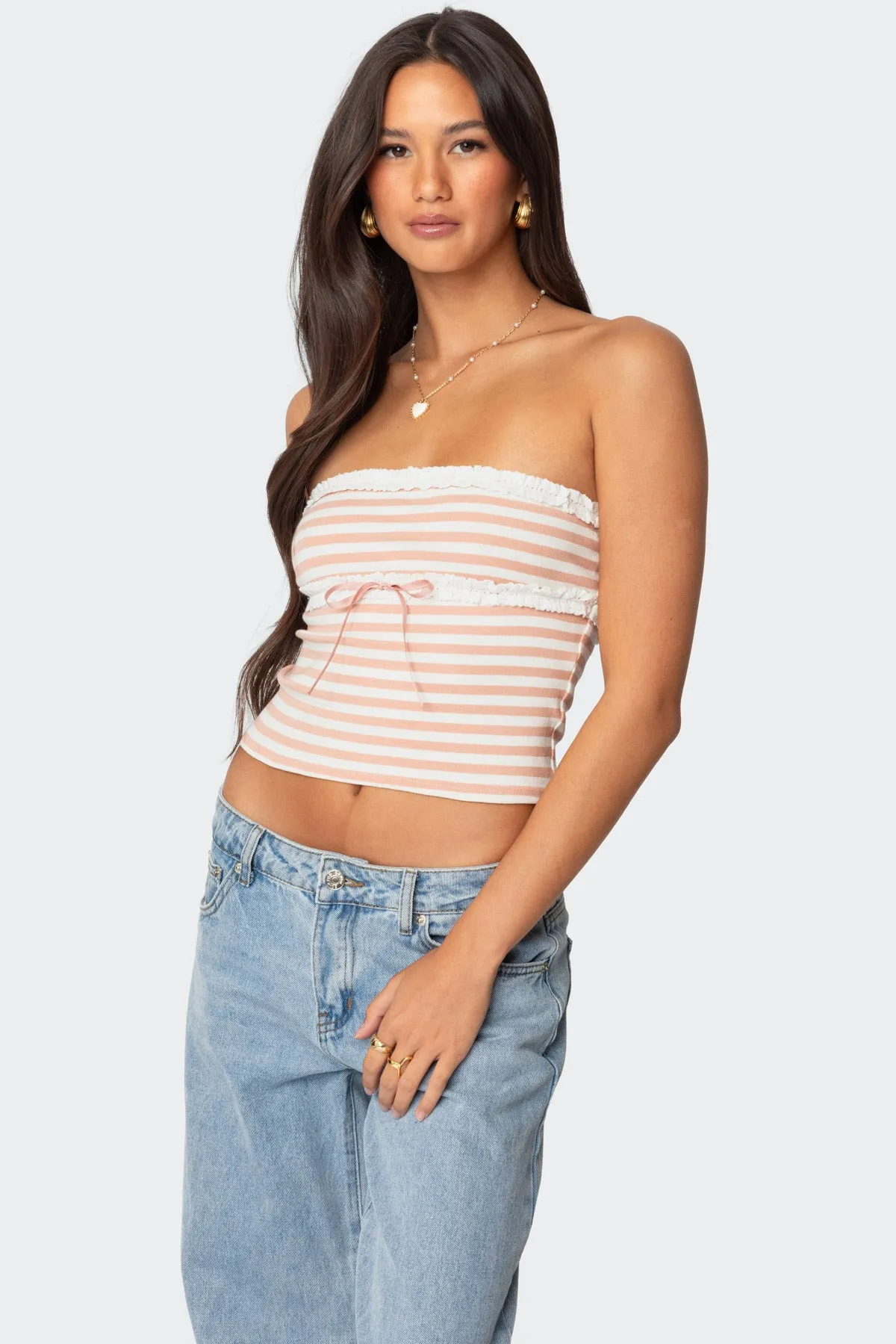 Striped Eyelet Trim Tube Top sold by Edikted product image thumbnail 3