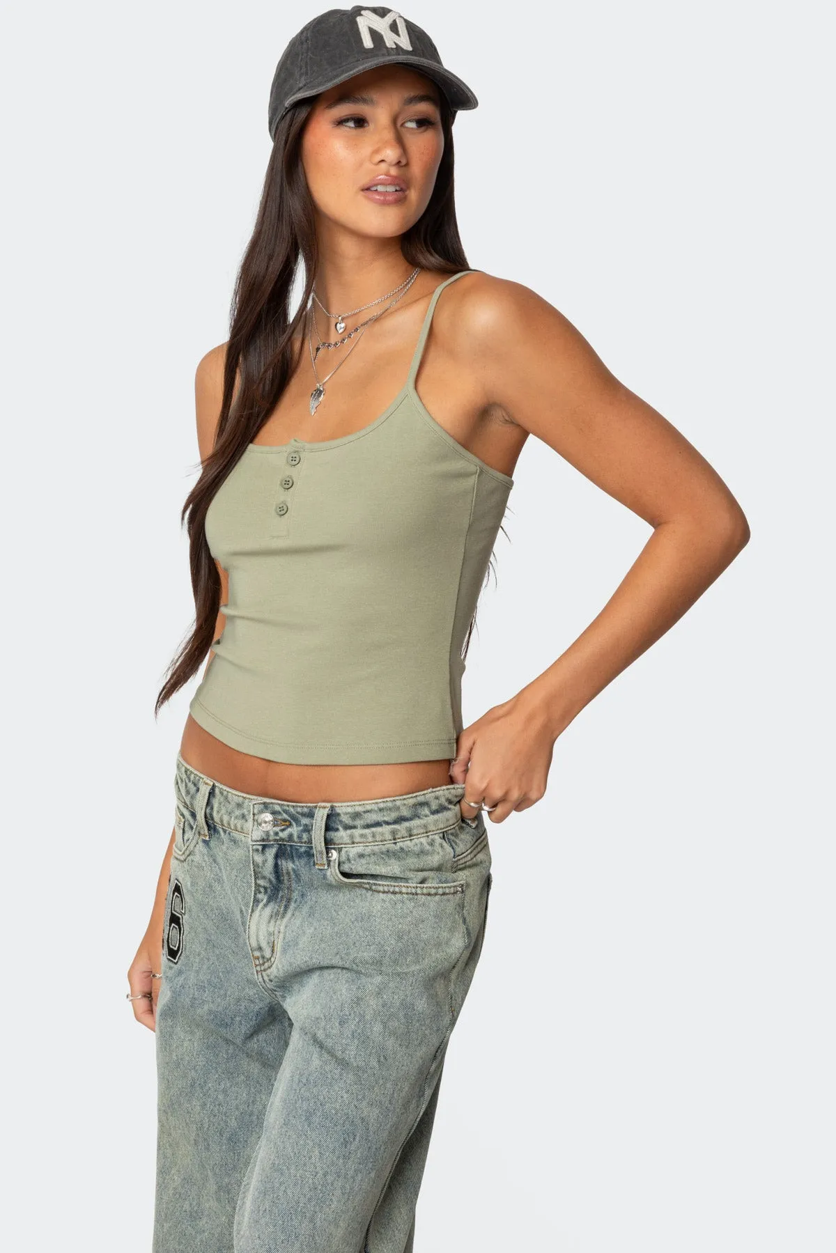 Ribbed Henley Tank Top sold by Edikted product image thumbnail 3