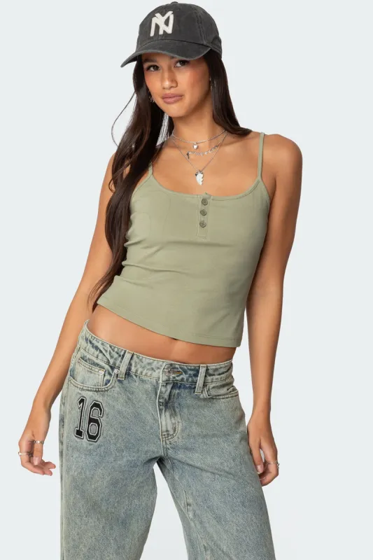 Ribbed Henley Tank Top sold by Edikted