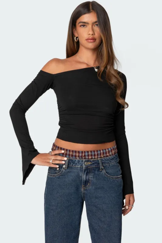 Stacie Asymmetric Long Sleeve Top sold by Edikted