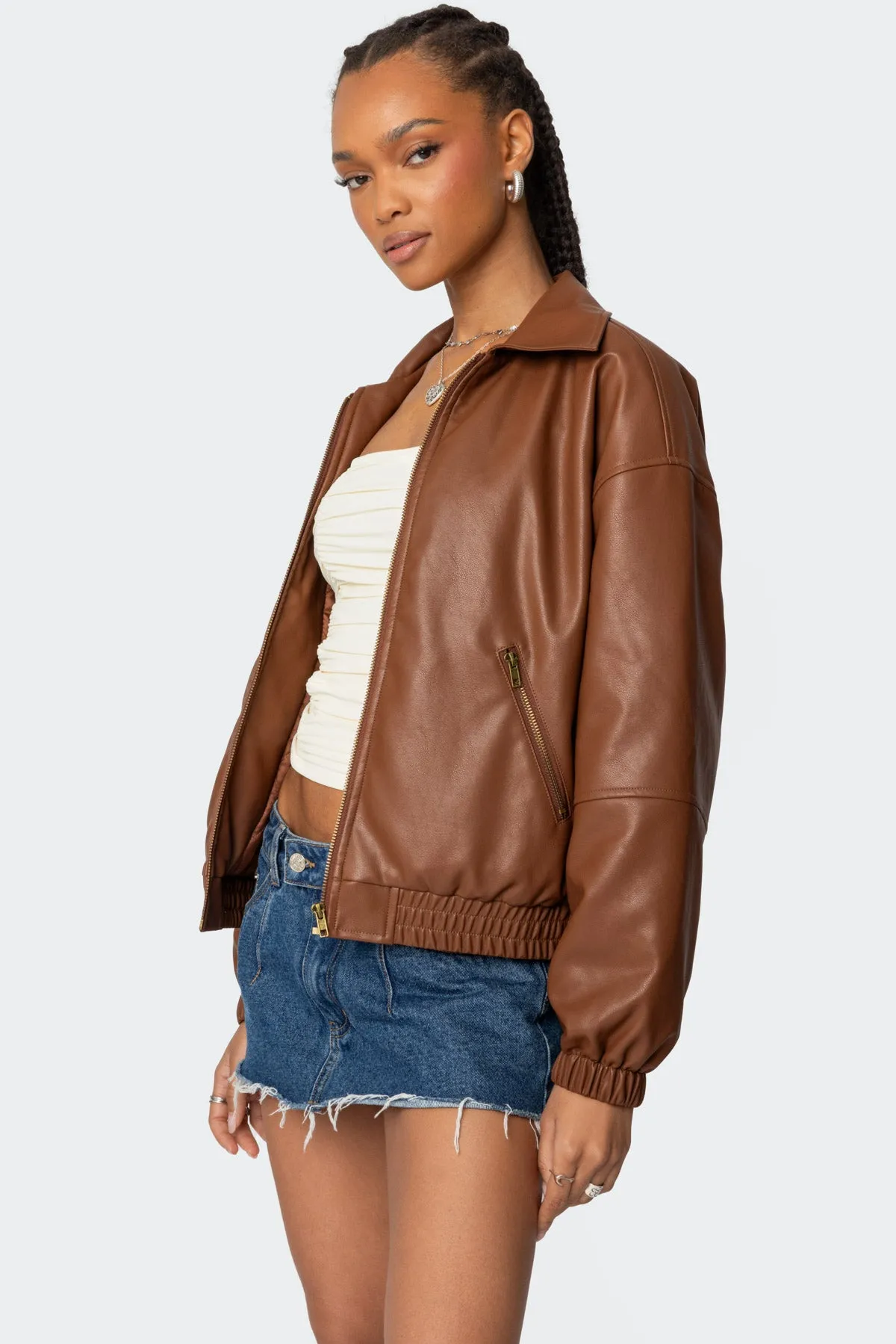 Halley Faux Leather Bomber Jacket sold by Edikted product image thumbnail 3