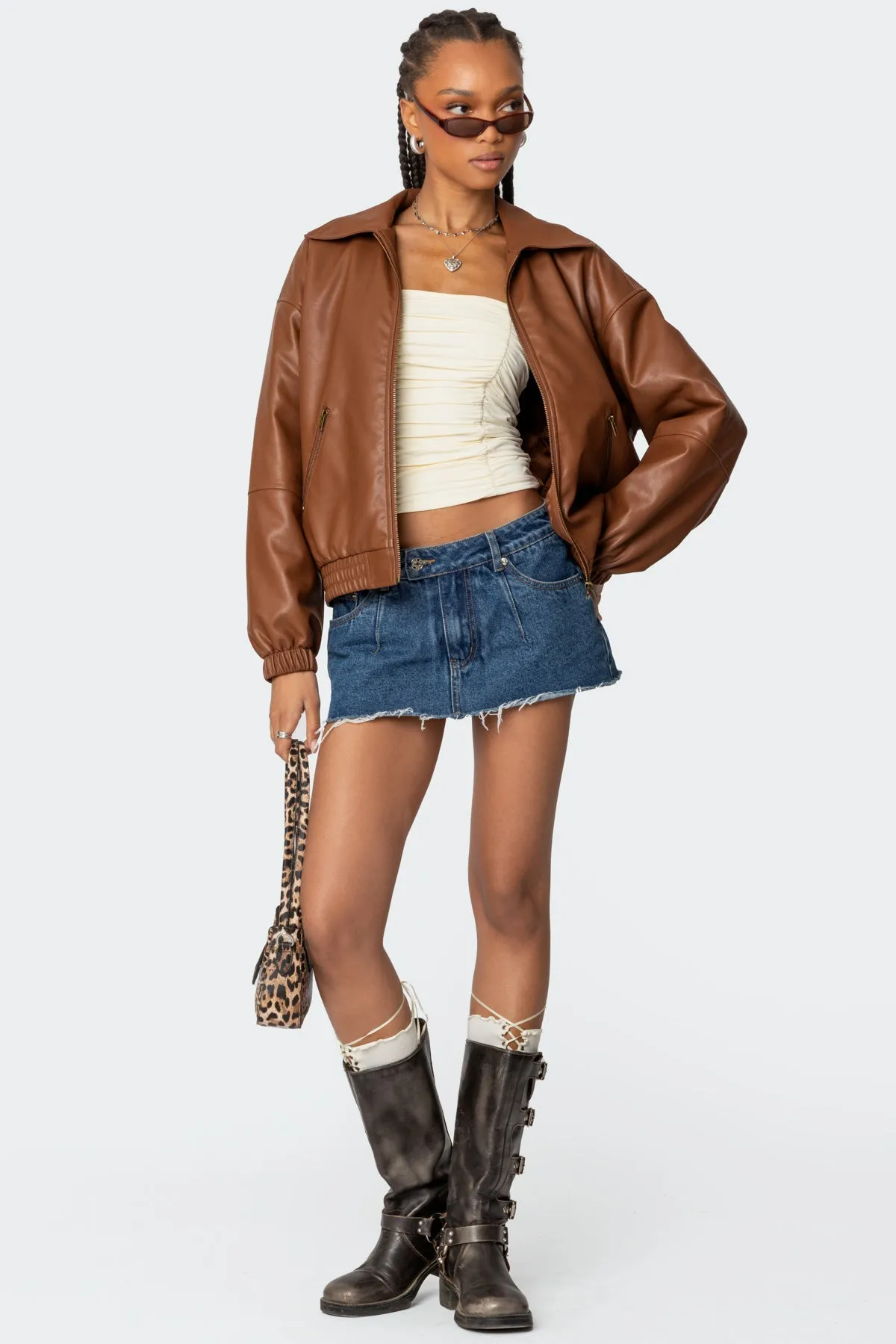 Halley Faux Leather Bomber Jacket sold by Edikted product image thumbnail 2