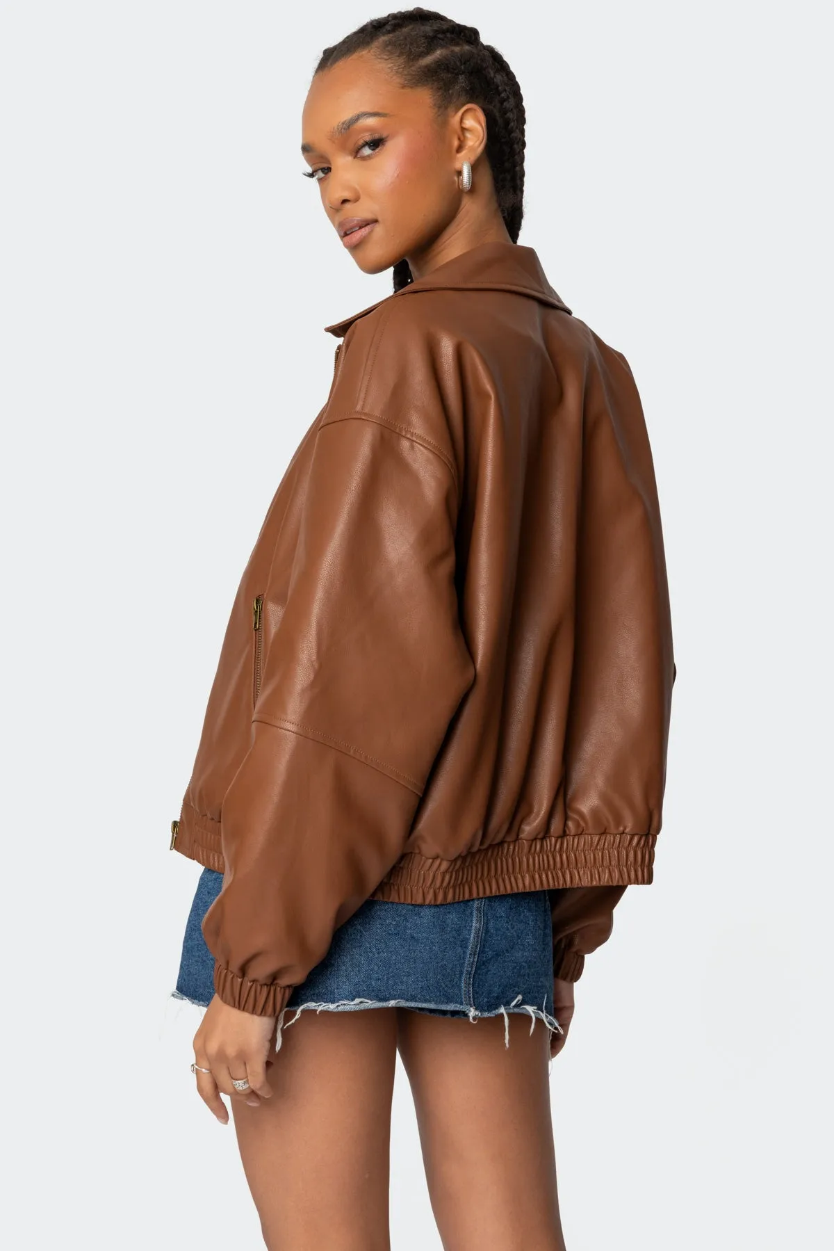 Halley Faux Leather Bomber Jacket sold by Edikted product image thumbnail 5