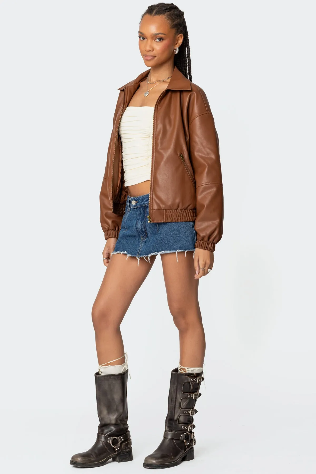 Halley Faux Leather Bomber Jacket sold by Edikted product image thumbnail 4
