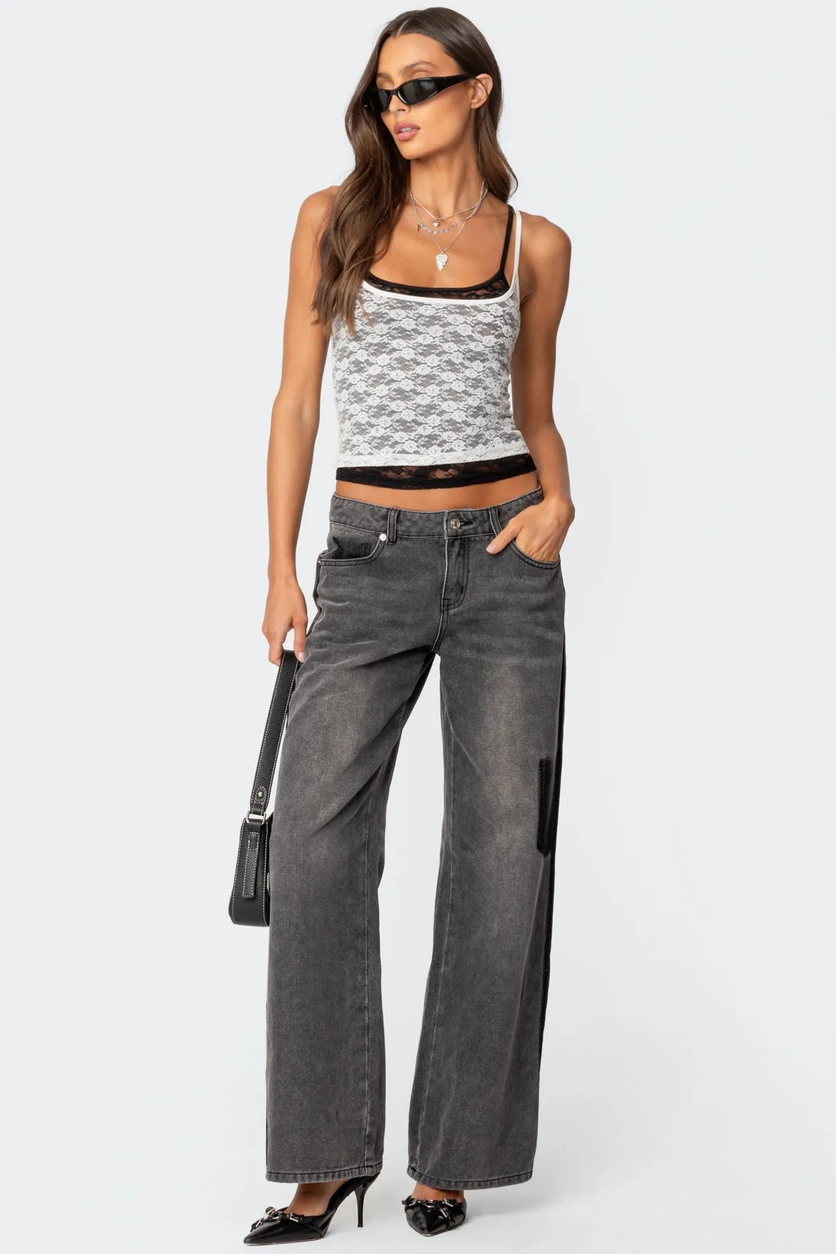 Contrast Pocket Washed Low Rise Baggy Jeans sold by Edikted