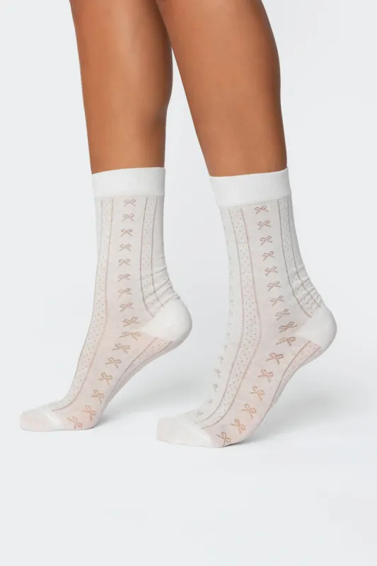 Bow Pointelle Socks sold by Edikted