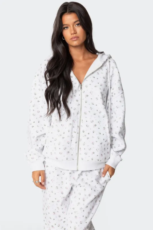 Bouquet Oversized Zip Up Hoodie sold by Edikted