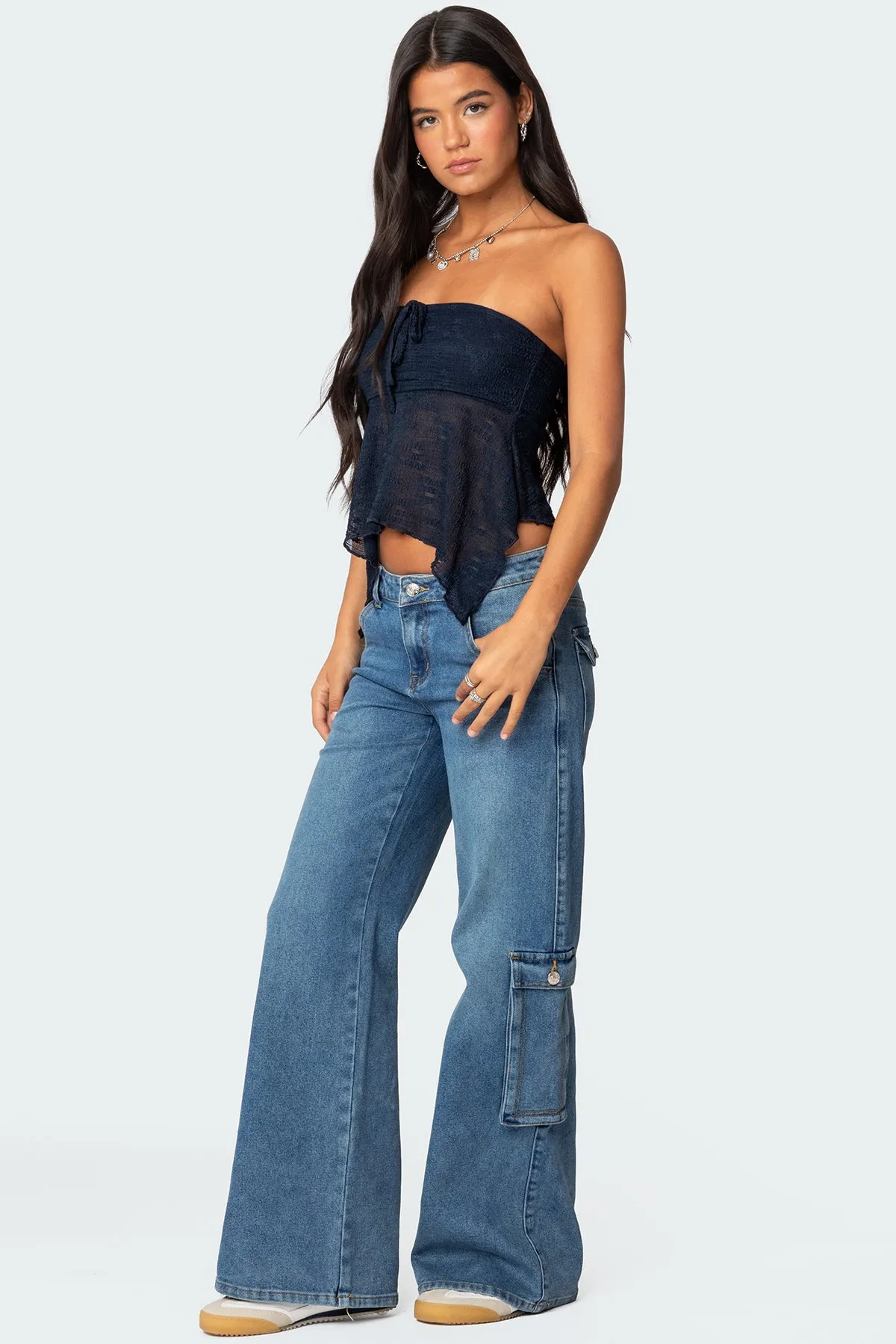 Embroidered Sheer Strapless Top sold by Edikted product image thumbnail 5