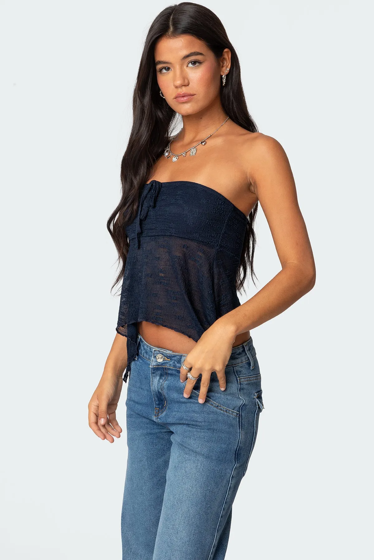 Embroidered Sheer Strapless Top sold by Edikted product image thumbnail 4