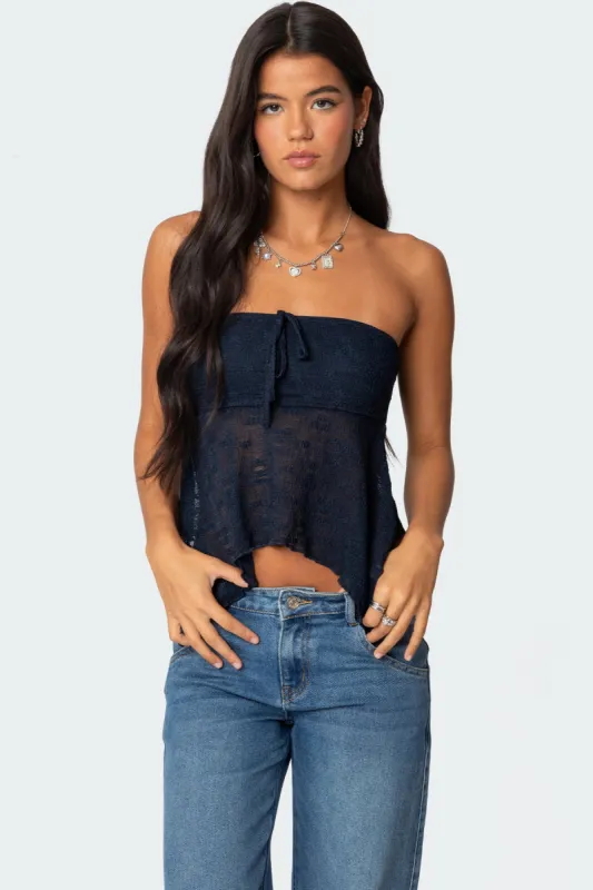 Embroidered Sheer Strapless Top sold by Edikted