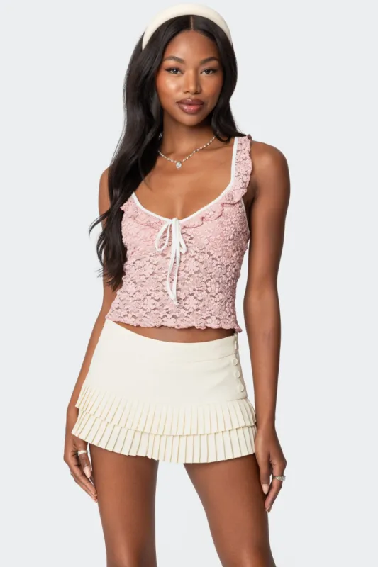 Contrast Sheer Lace Top sold by Edikted