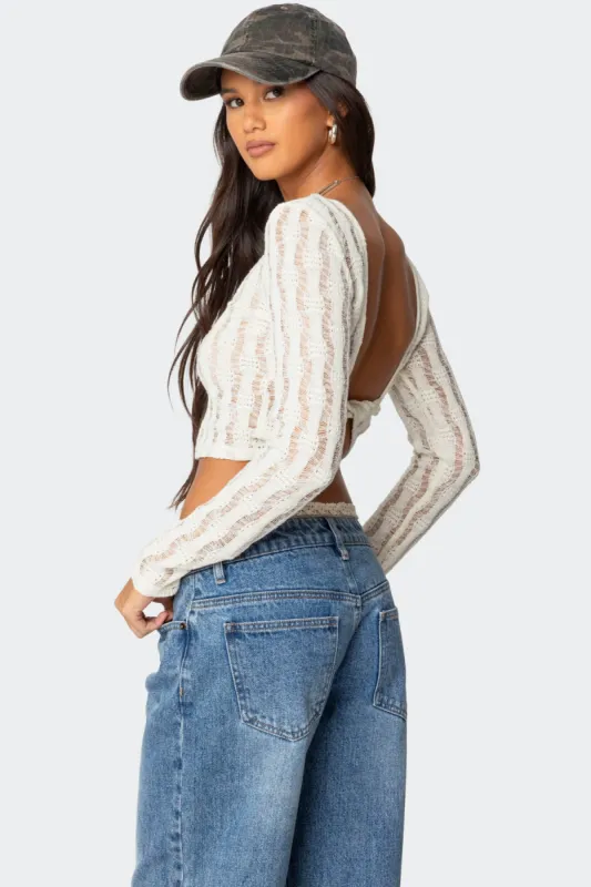 Twisted Back Textured Knit Top sold by Edikted