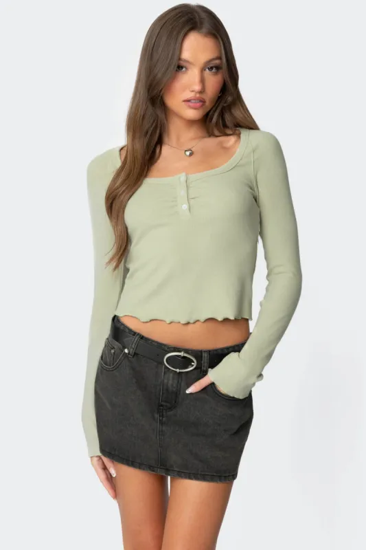 Jayde Ribbed Henley Top sold by Edikted