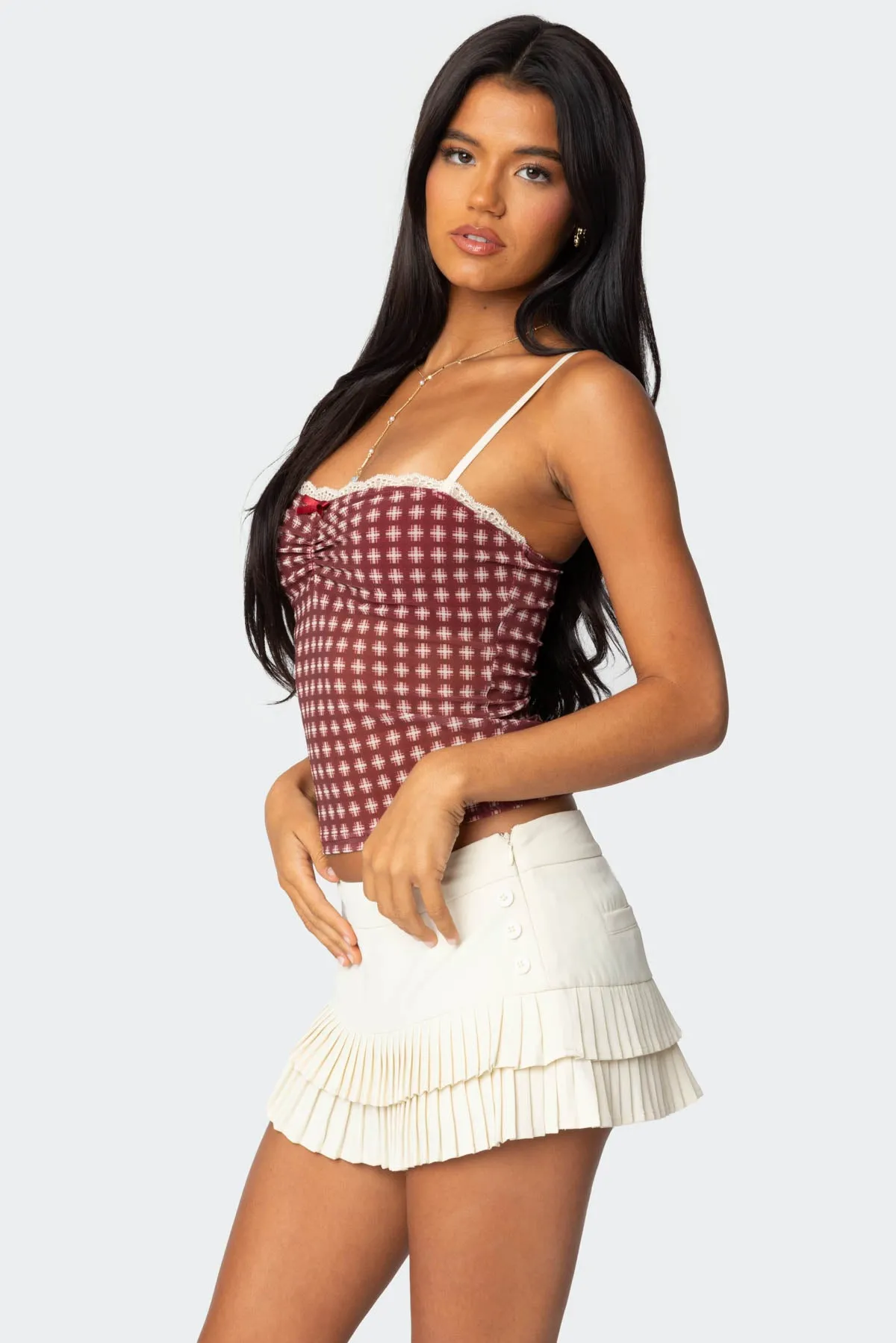 Checkered Mesh Built In Bra Top sold by Edikted product image thumbnail 3