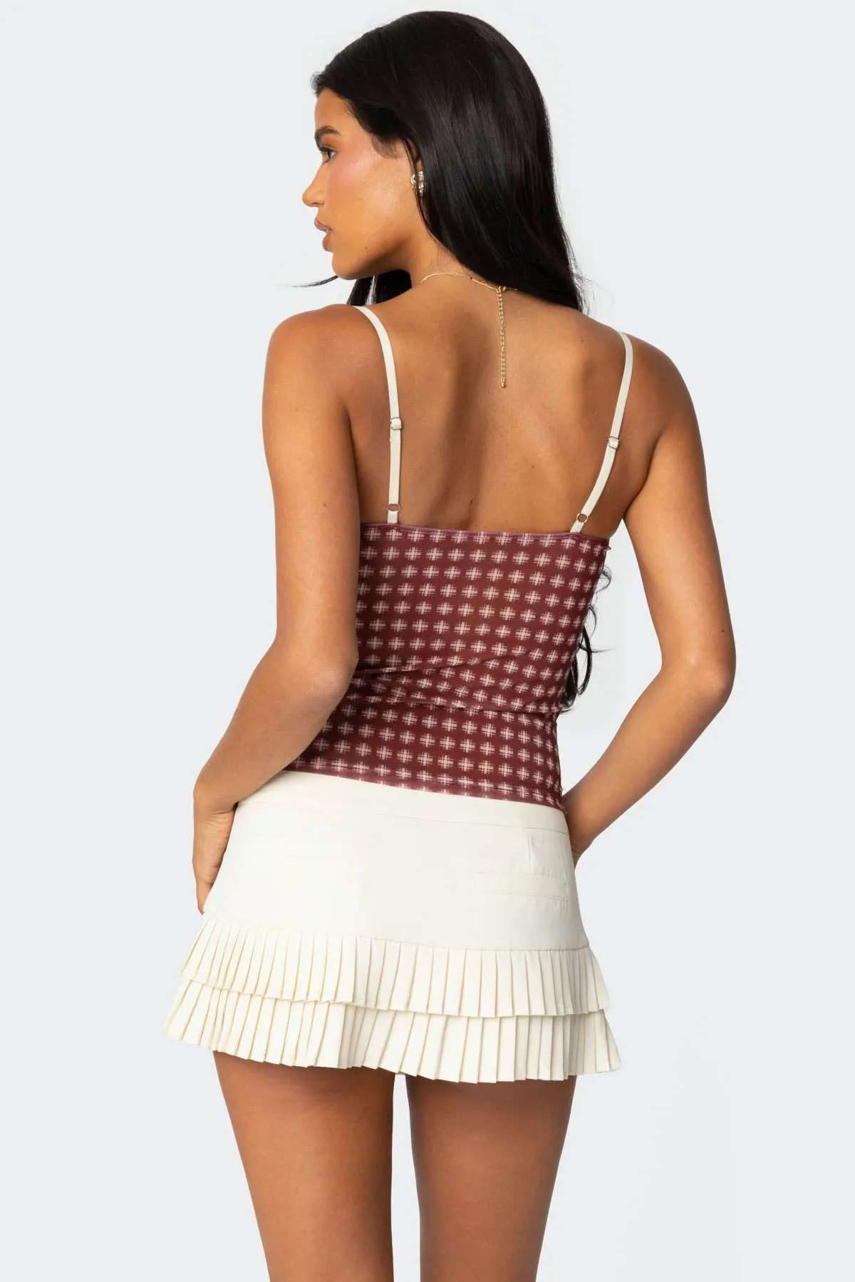 Checkered Mesh Built In Bra Top sold by Edikted product image thumbnail 5