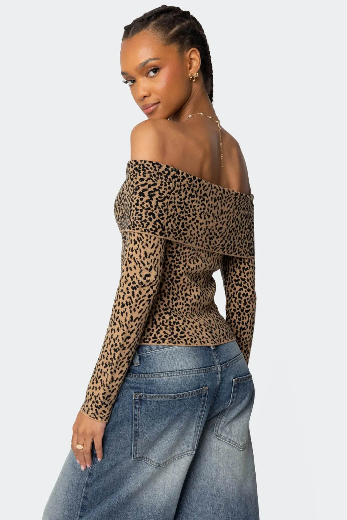 Leopard Printed Fold Over Knit Top sold by Edikted product image thumbnail 5