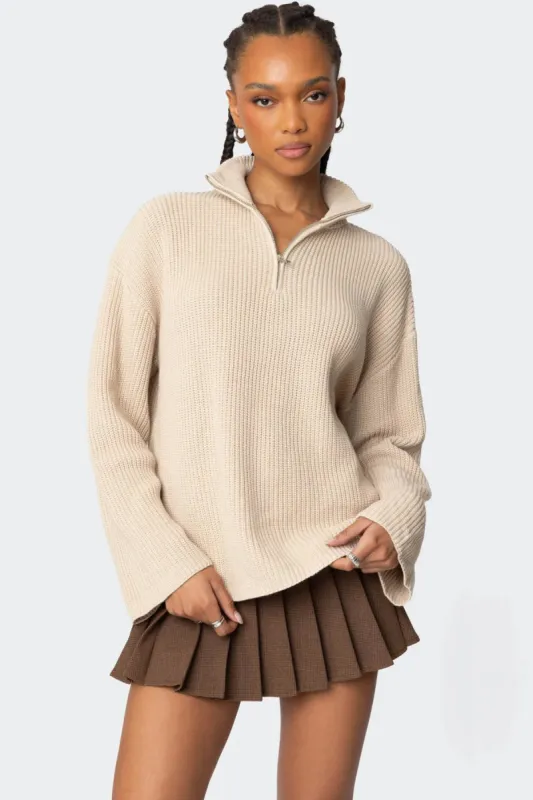 Amour High Neck Oversized Zip Sweater sold by Edikted
